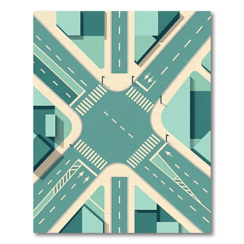 Geometric Teal Urban Intersection Grid Rug