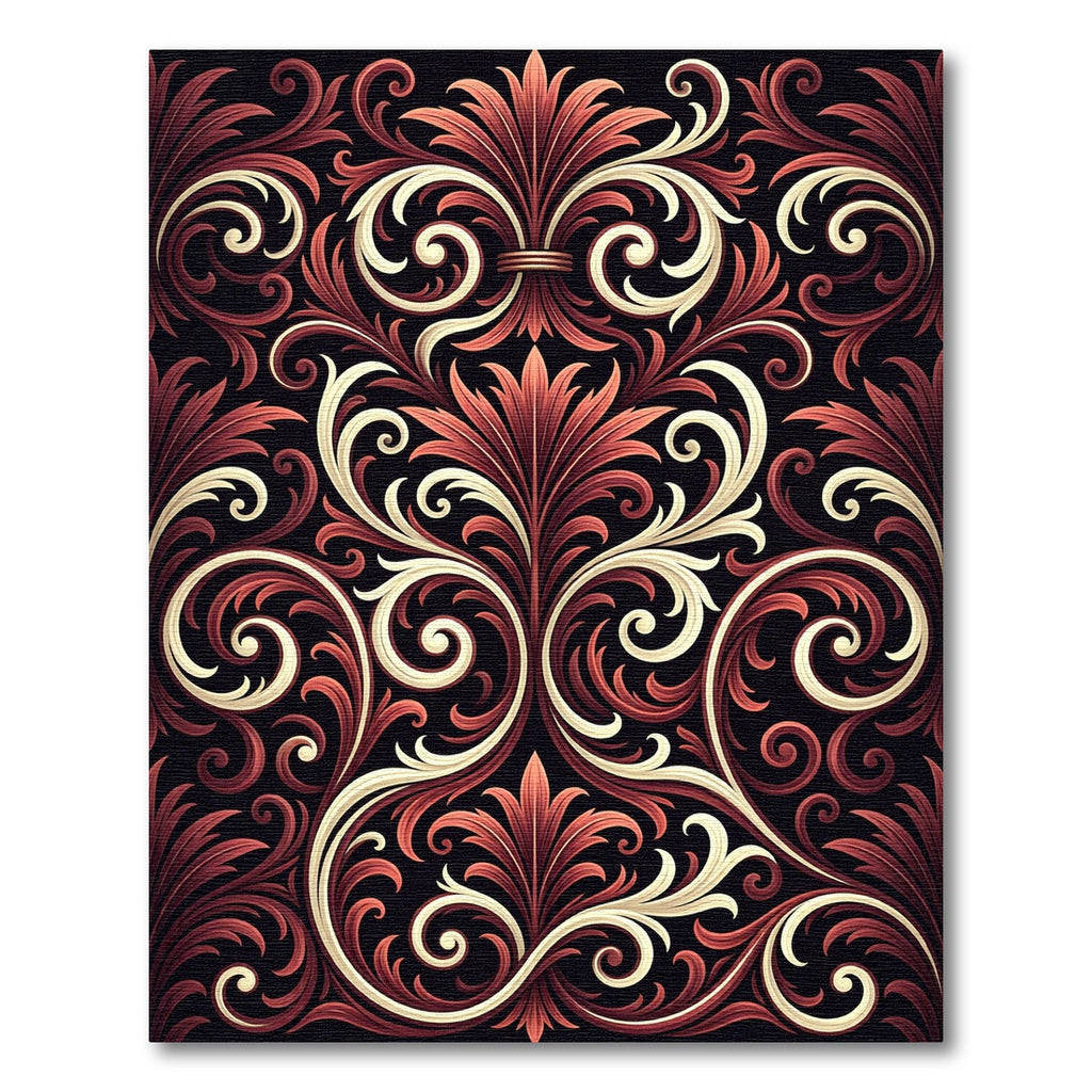 Elegant Crimson Cream Ornate Scrollwork Rug