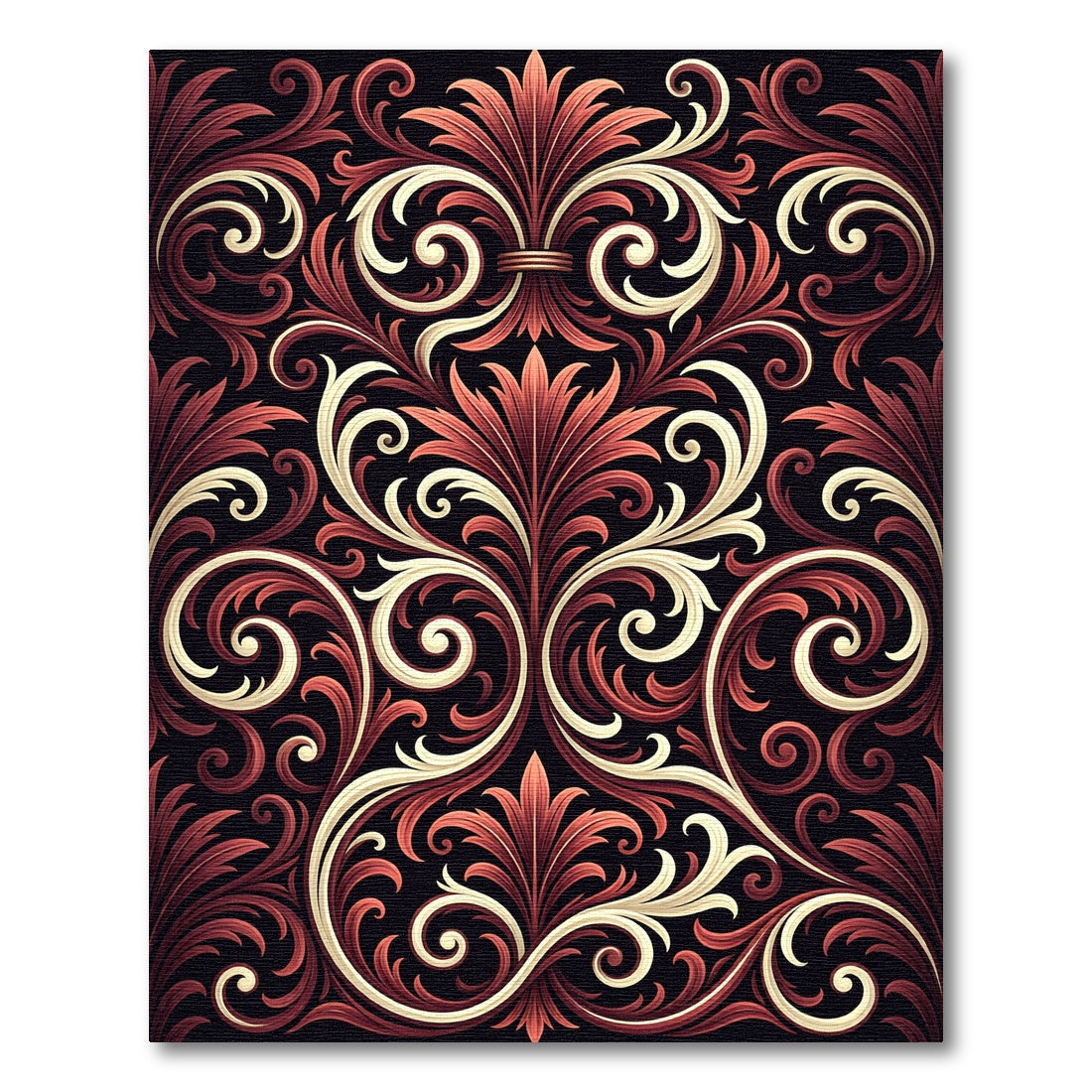 Elegant Crimson Cream Ornate Scrollwork Rug