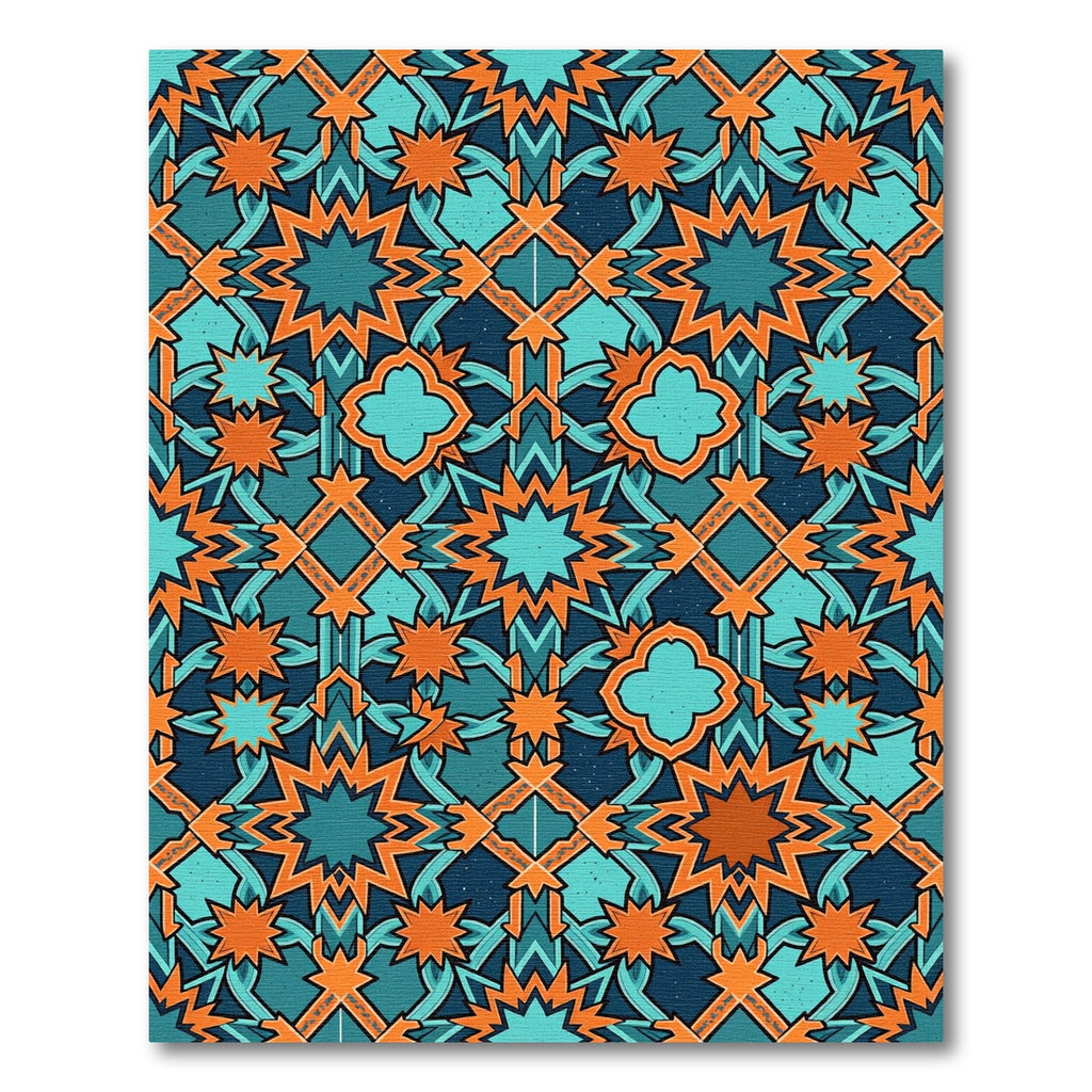 Teal Orange Geometric Star Mosaic Rug