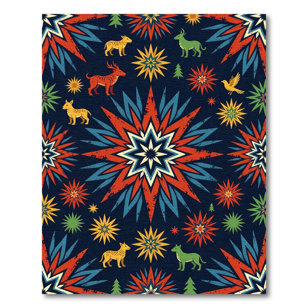 Celestial Folk Art Star Forest Rug