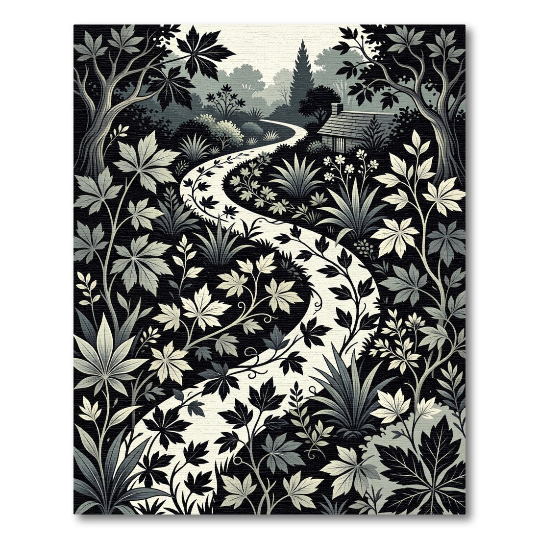 Monochromatic Woodland Path Foliage Rug