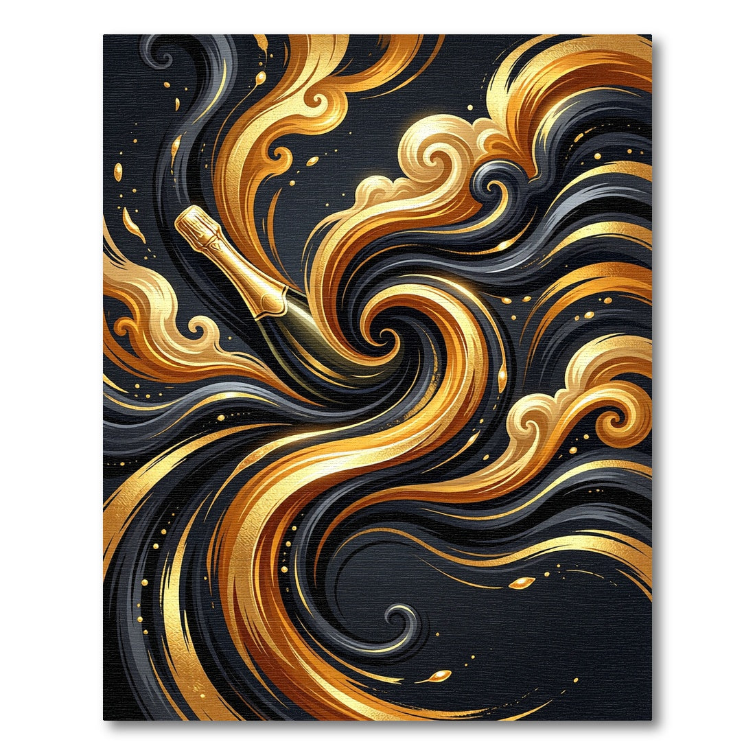 Golden Swirl Abstract Black Liquid Art Rug