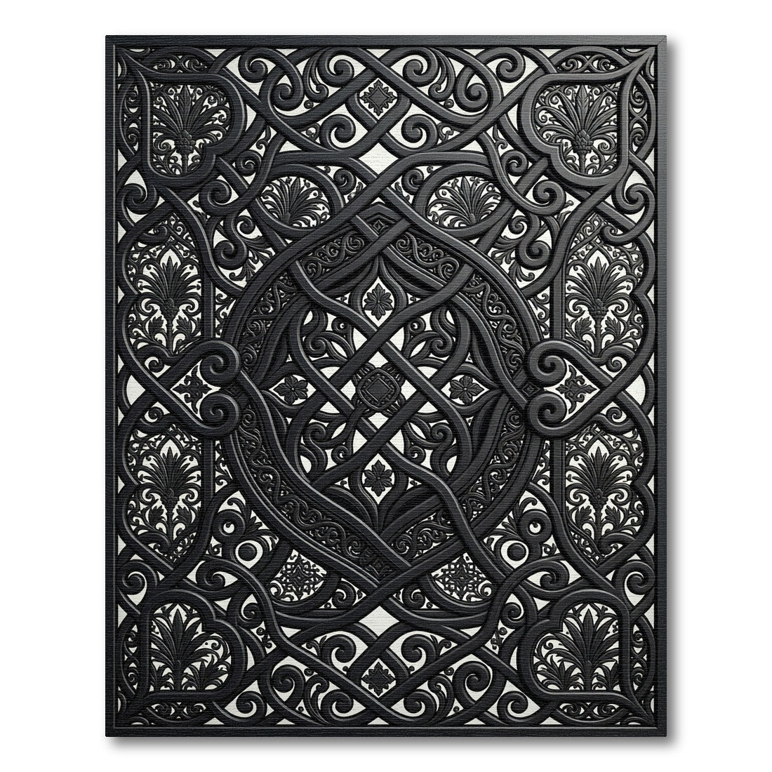 Ornate Black Ironwork Scroll Filigree Rug