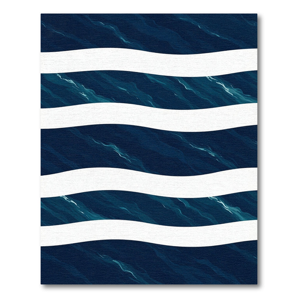 Deep Blue Wavy Ocean Striped Rug