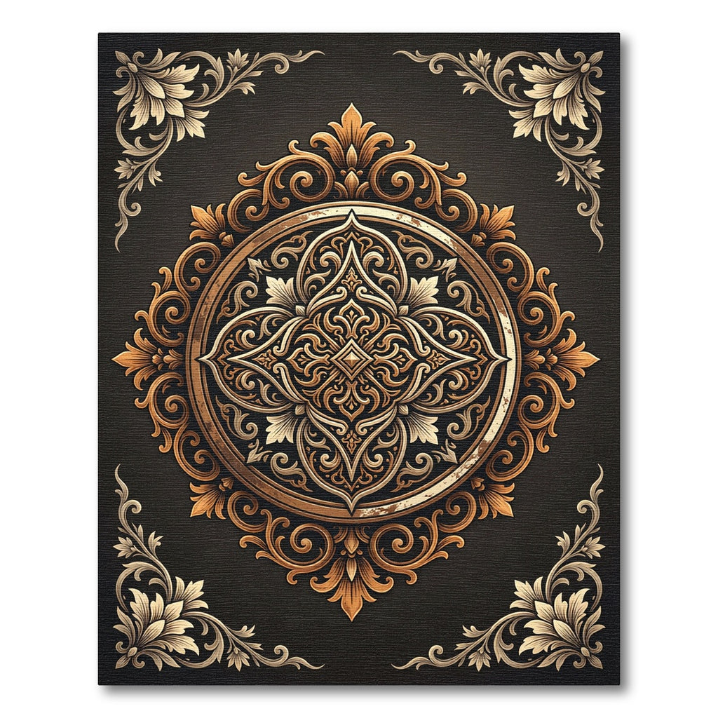 Ornate Golden Floral Medallion Background Rug