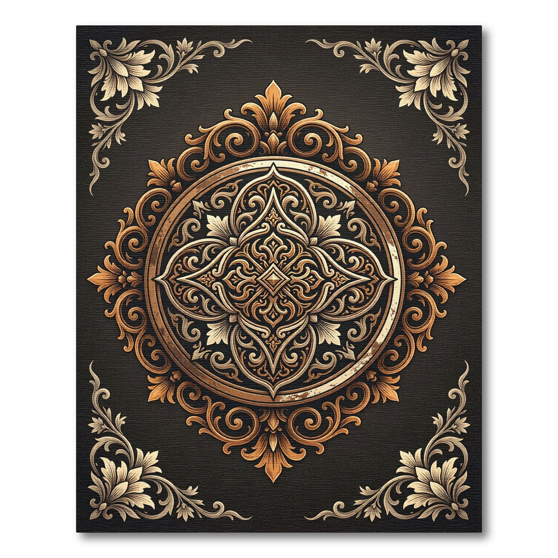 Ornate Golden Floral Medallion Background Rug
