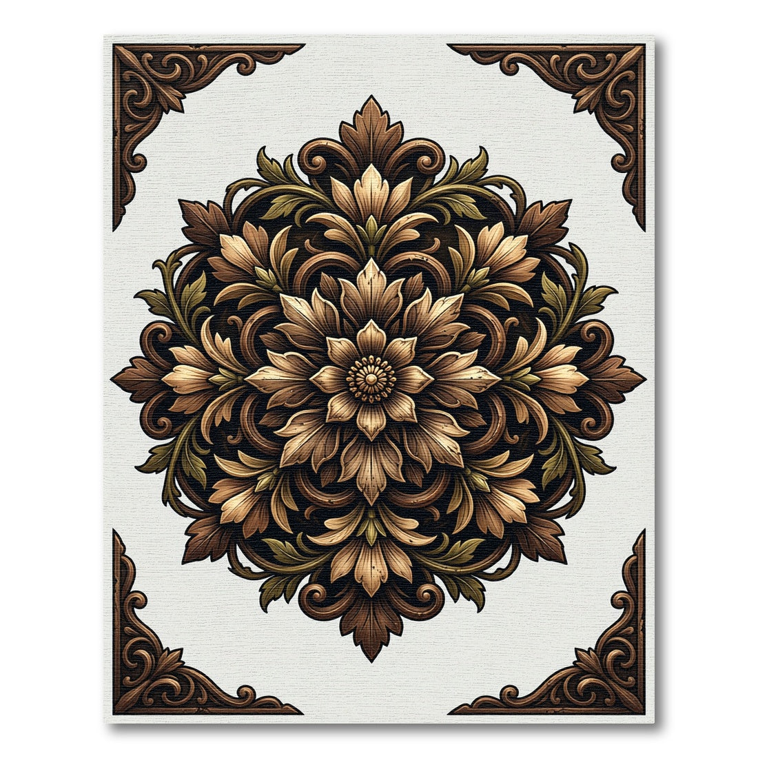 Ornate Earth Tone Floral Medallion Rug