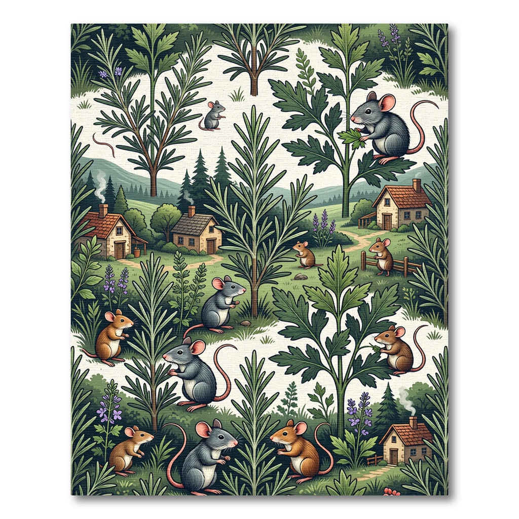 Whimsical Woodland Mouse and Herb Garden Rug