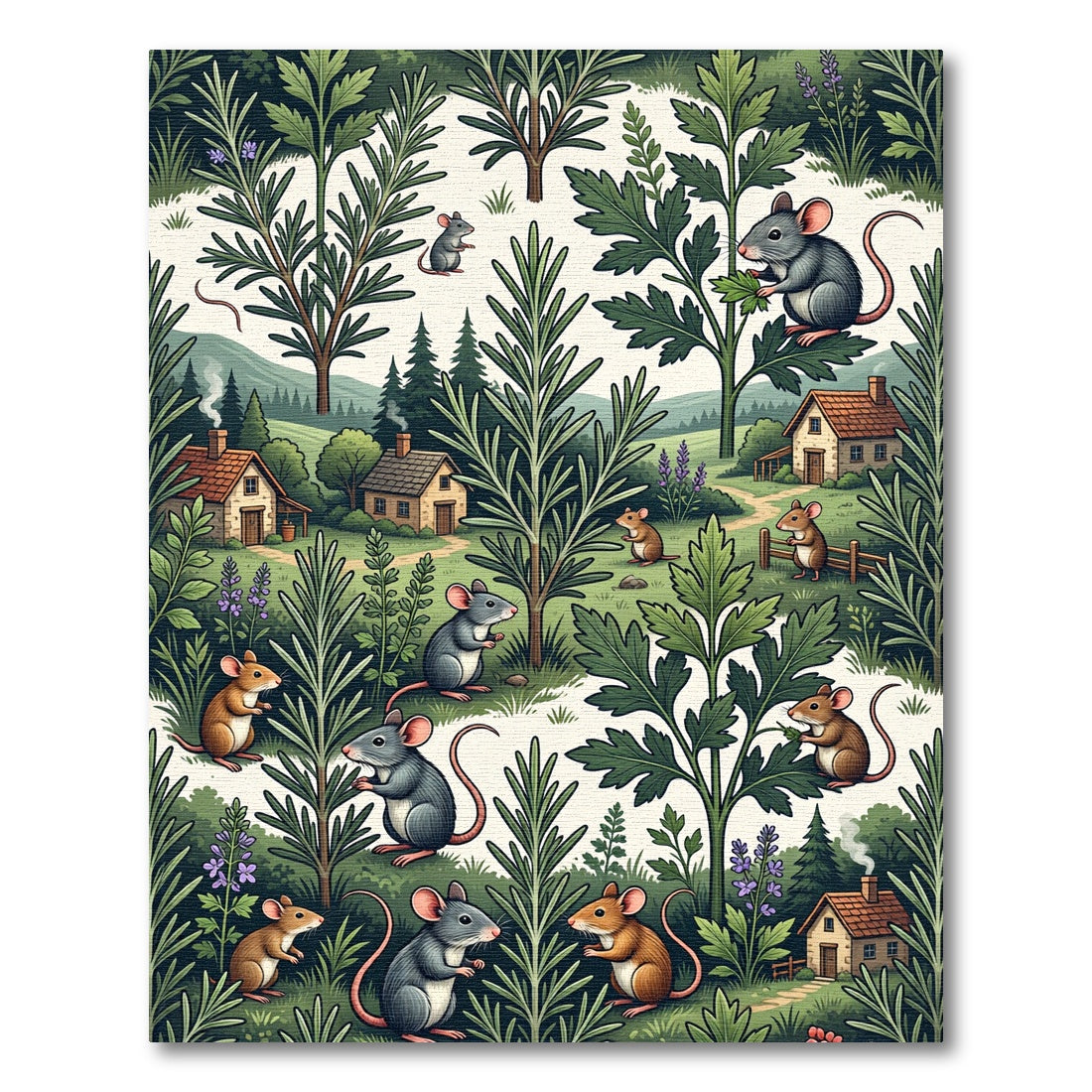 Whimsical Woodland Mouse and Herb Garden Rug