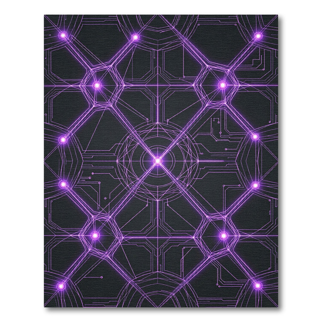 Neon Ultraviolet Circuit Geometric Grid Rug
