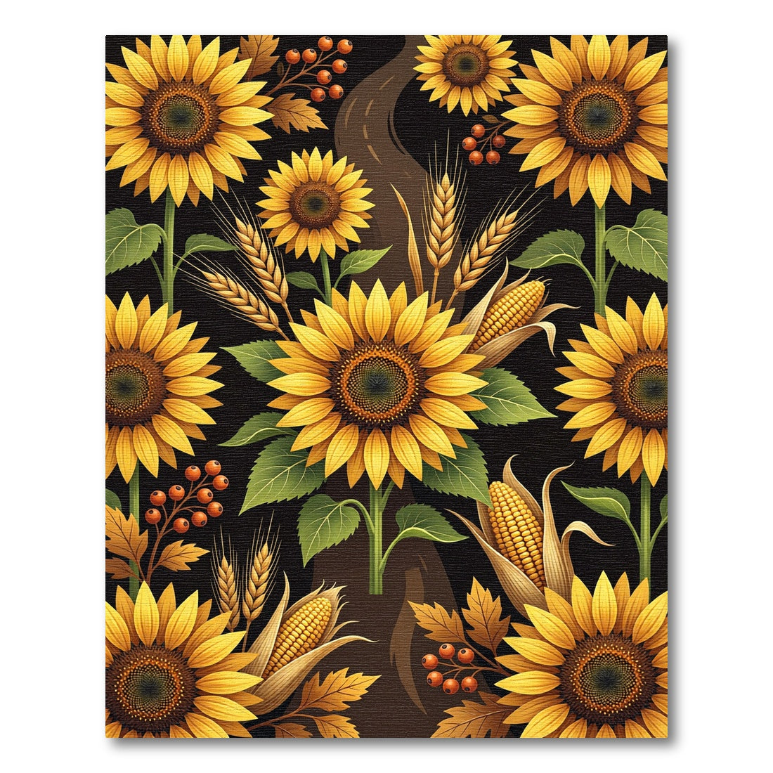 Golden Sunflowers Corn Wheat Harvest Rug