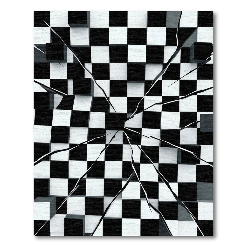 Black White Shattered Checkered Squares Rug