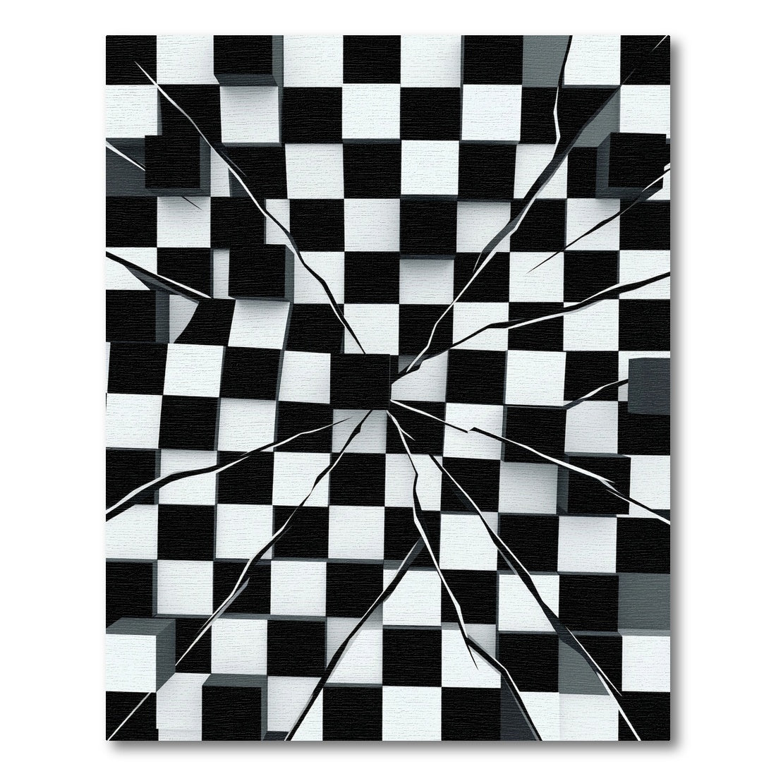 Black White Shattered Checkered Squares Rug