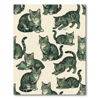 Whimsical Sage Green Tabby Cat Illustration Rug