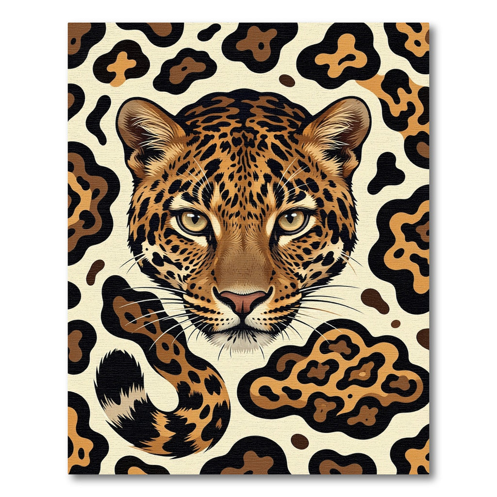 Bold Golden Leopard Face Abstract Rug