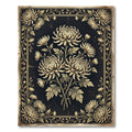 Vintage Gold Black Floral Chrysanthemum Illustration Rug