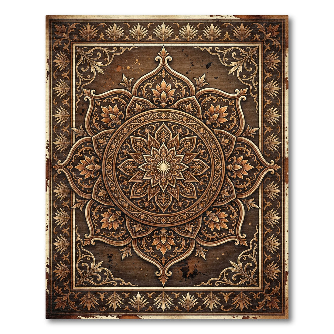 Rich Bronze Floral Mandala Accent Rug