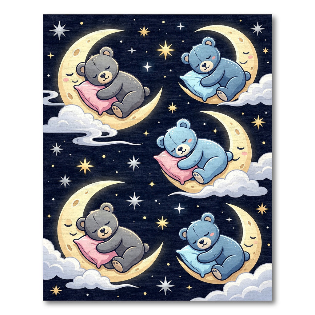 Sleepy Bears and Crescent Moon Sky Rug