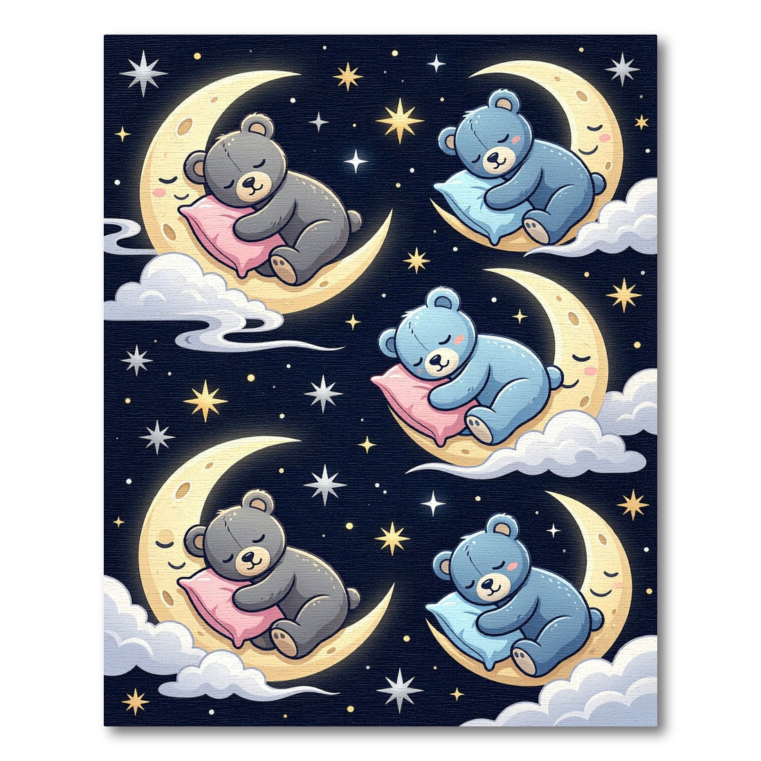 Sleepy Bears and Crescent Moon Sky Rug