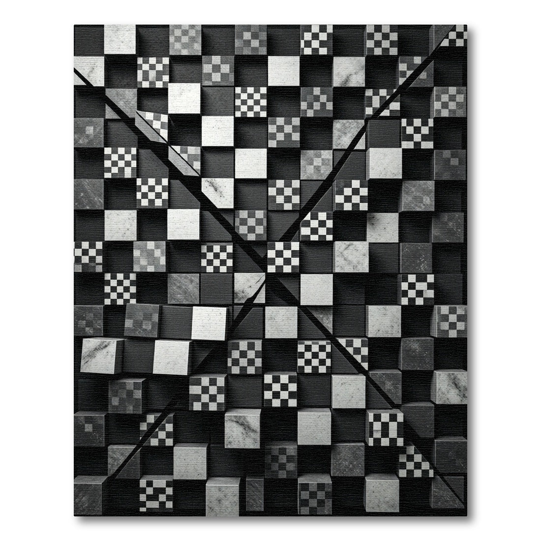 Monochrome 3D Checkerboard Cubes Rug