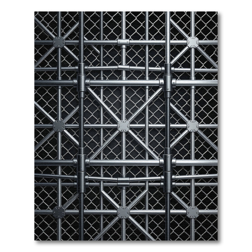 Industrial Silver Metallic Geometric Grid Rug