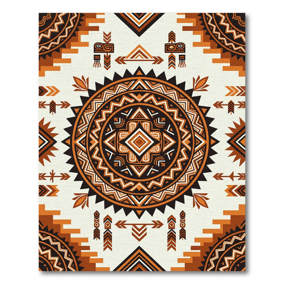 Earthy Geometric Sun Tribal Medallion Rug