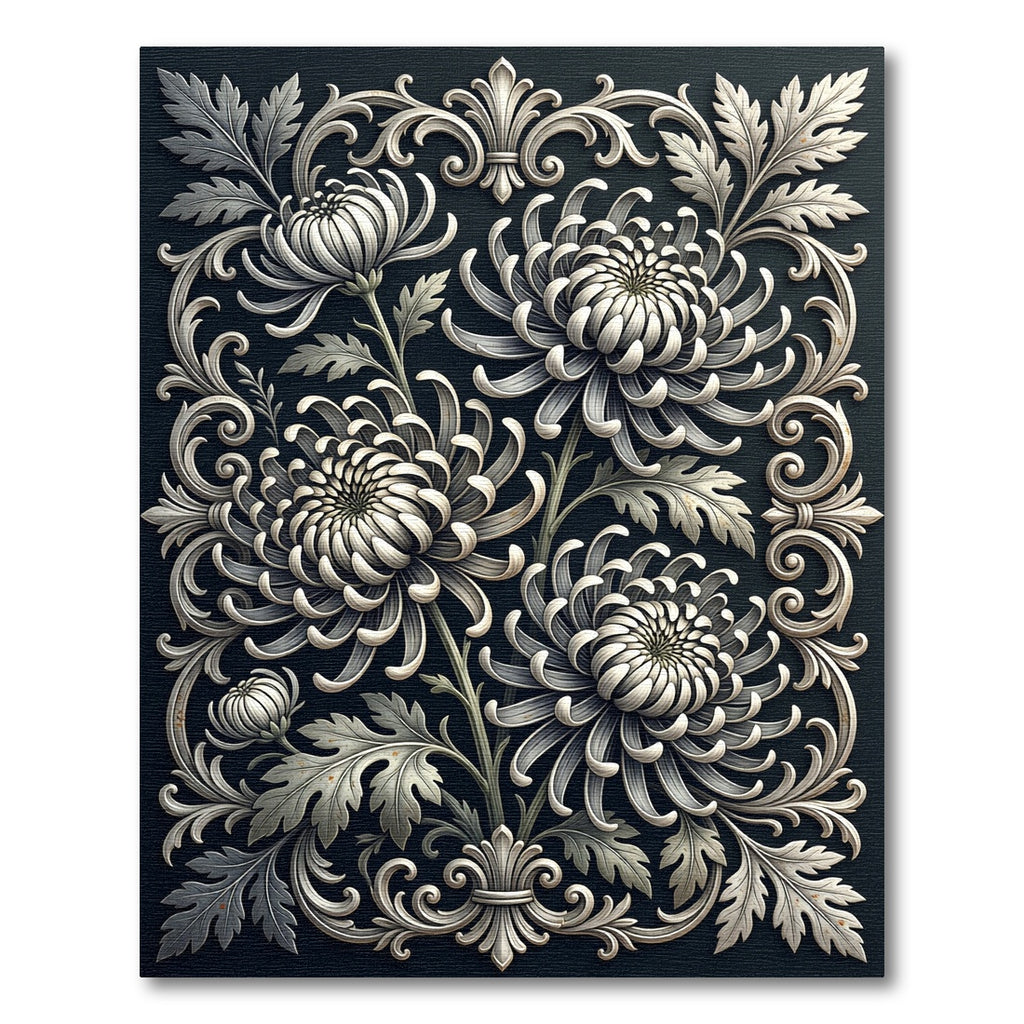 Monochromatic Chrysanthemum Scrollwork Garden Rug