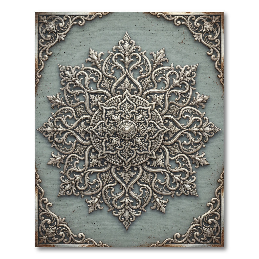 Elegant Silver Floral Medallion Area Rug