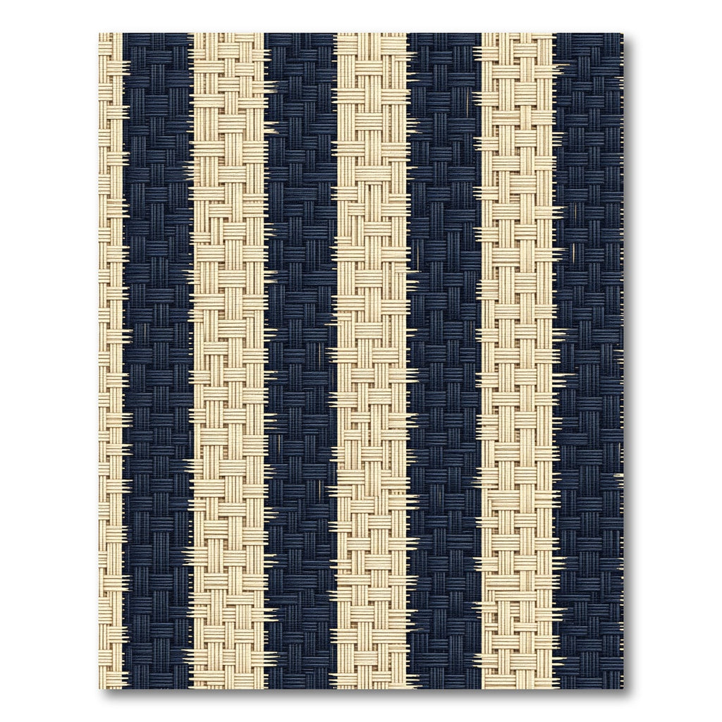 Modern Navy and Cream Vertical Stripe Rug