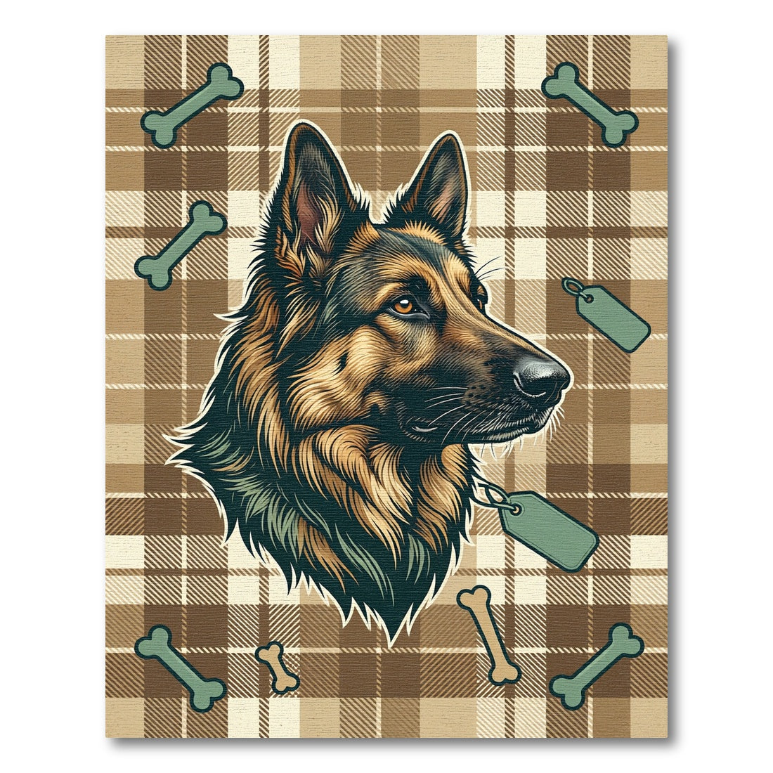 Classic Plaid German Shepherd Bone Illustration Rug