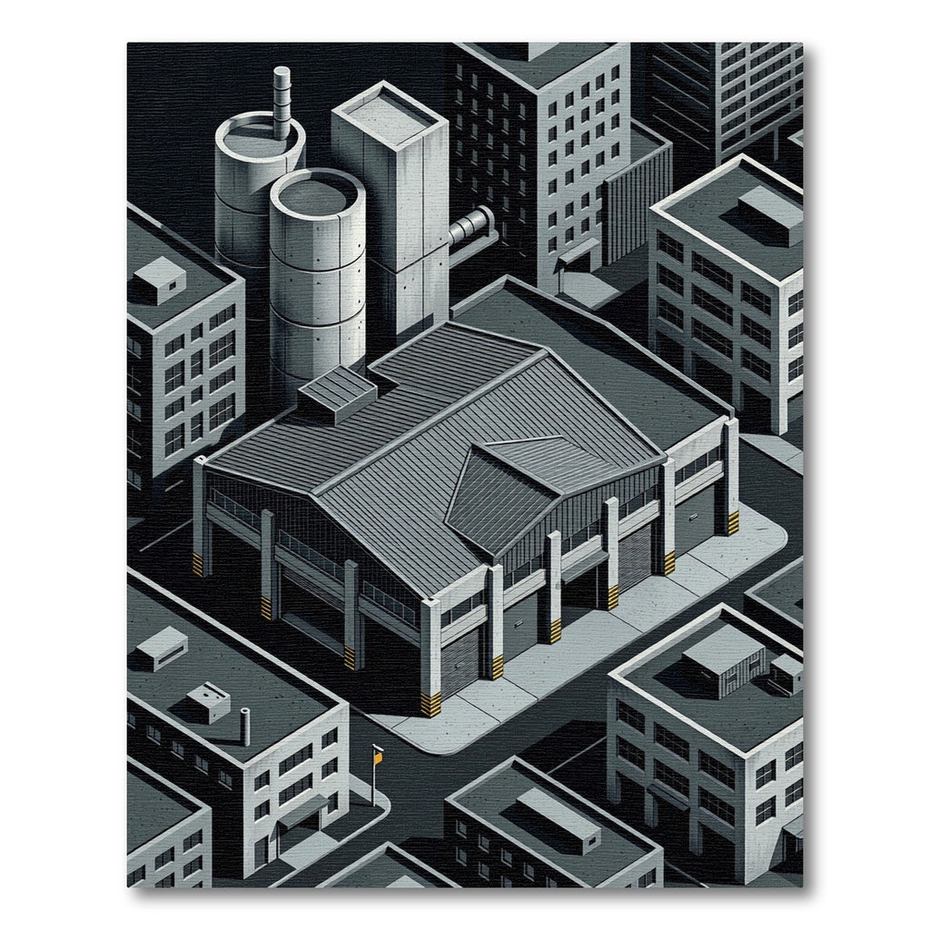 Monochrome Isometric Urban Landscape Rug