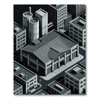 Monochrome Isometric Urban Landscape Rug