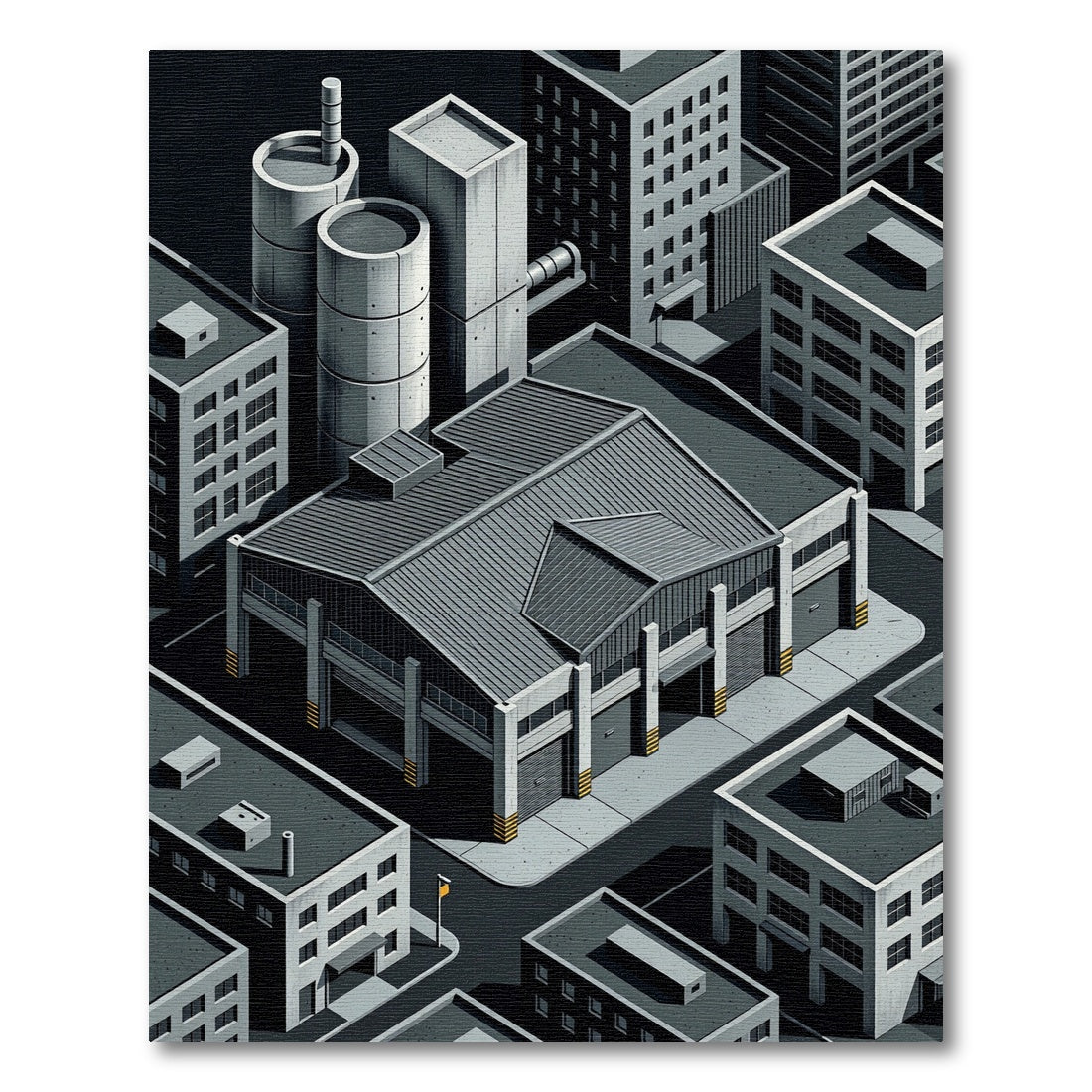 Monochrome Isometric Urban Landscape Rug