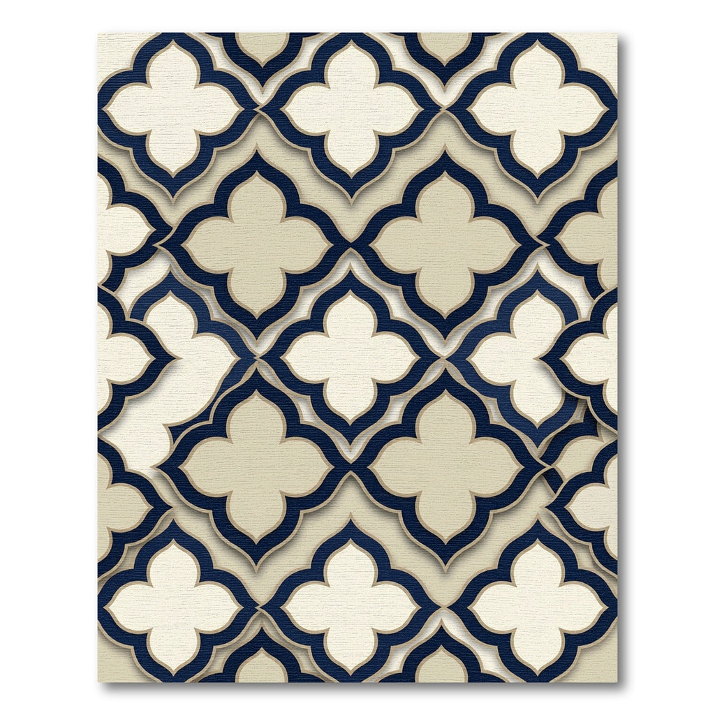 Elegant Navy Cream Quatrefoil Geometry Rug