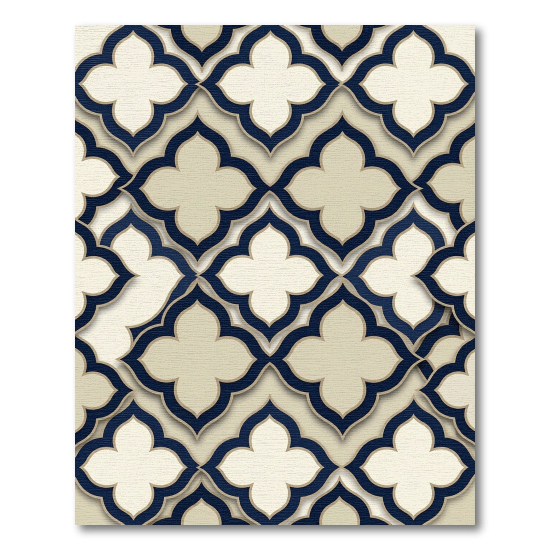 Elegant Navy Cream Quatrefoil Geometry Rug
