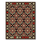 Crimson Gold Fish Floral Chain Border Rug