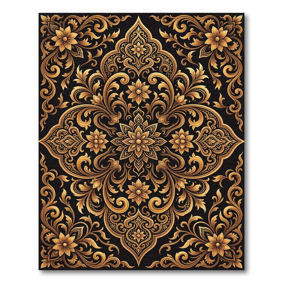 Golden Floral Damask Baroque Rug