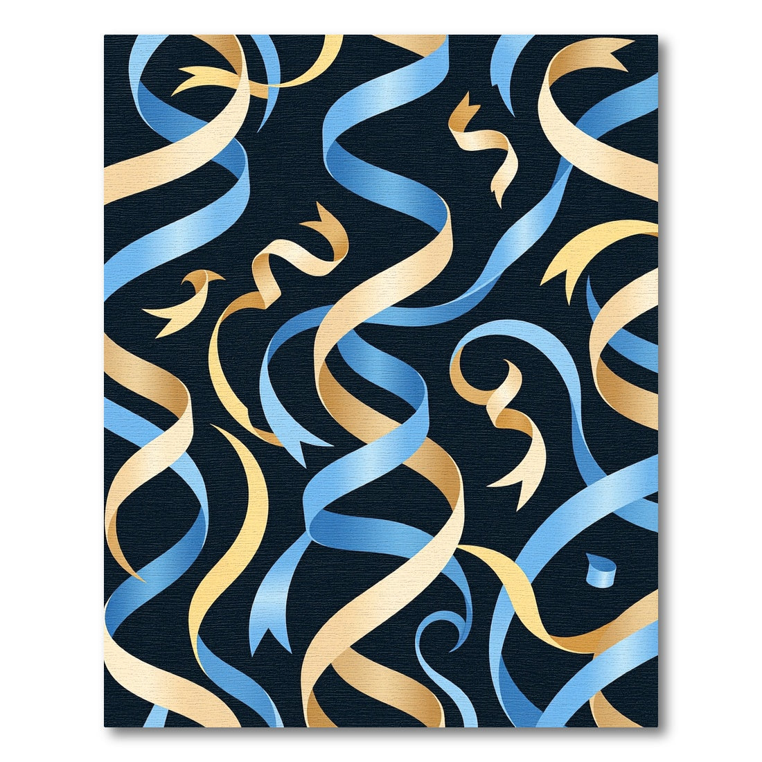 Modern Gold and Blue Ribbon Swirl Rug