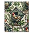 Rustic Rooster and Garden Herb Folk Rug