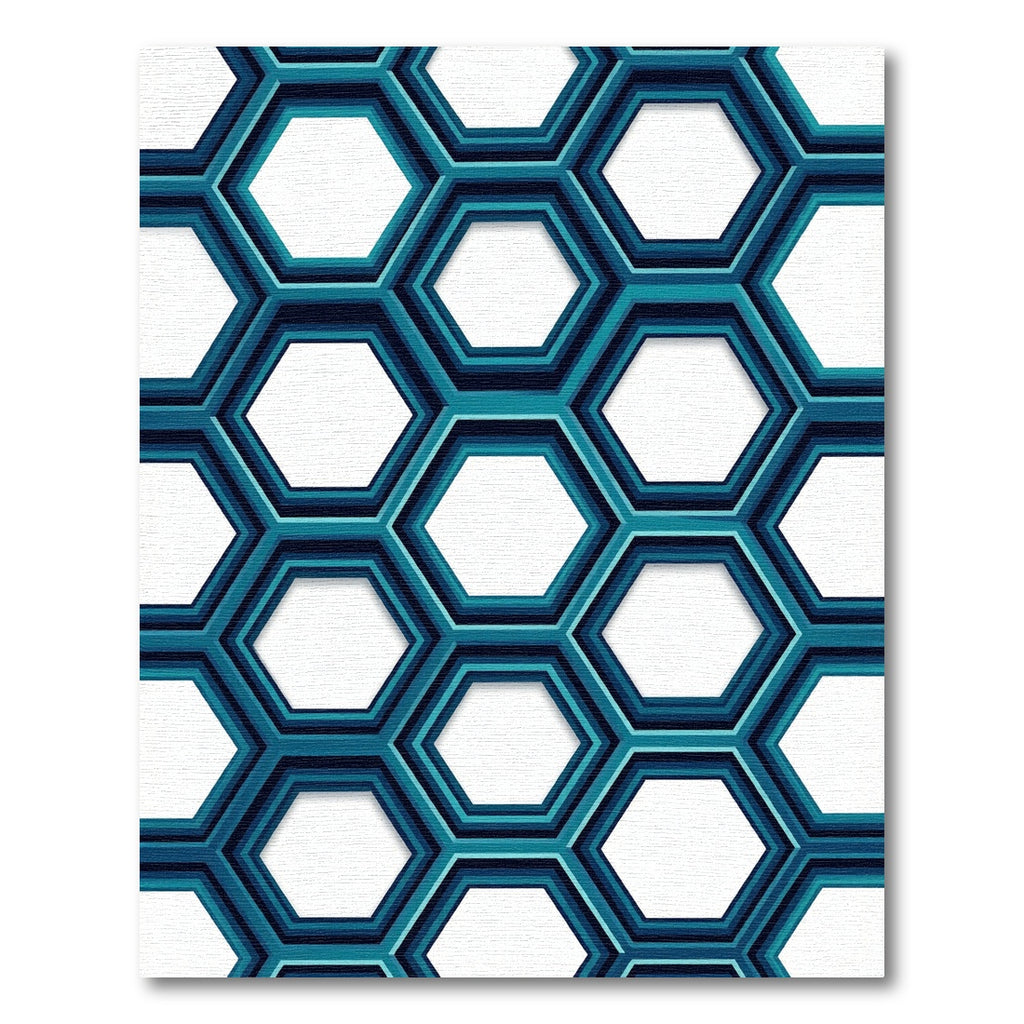 Modern Teal Geometric Hexagon Grid Rug
