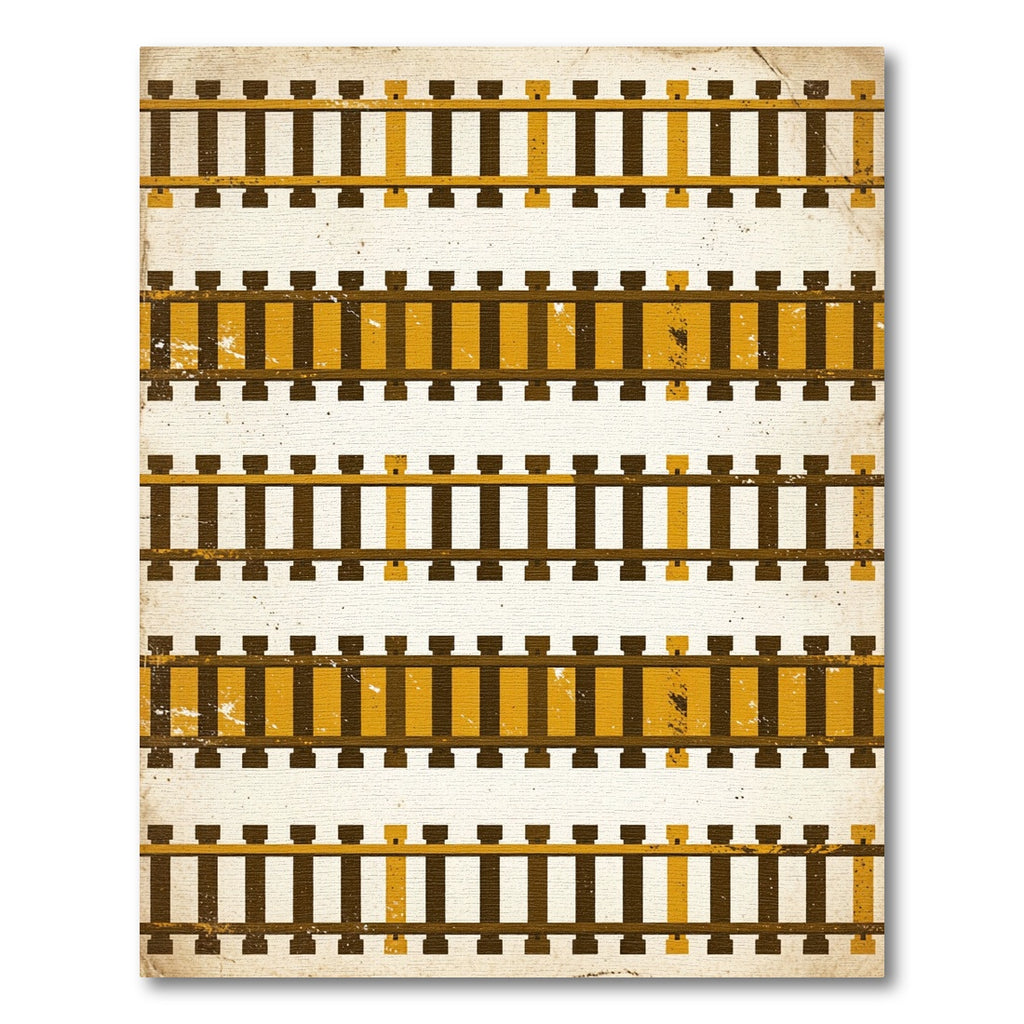 Vintage Amber Railway Track Graphic Rug