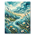 Turquoise Flowing Stream With Reeds Rug