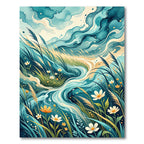 Turquoise Flowing Stream With Reeds Rug