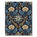 Antique Blue Golden Floral Damask Rug