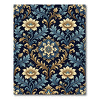 Antique Blue Golden Floral Damask Rug