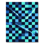 Abstract Blue Checkerboard with Fluid Light Rug
