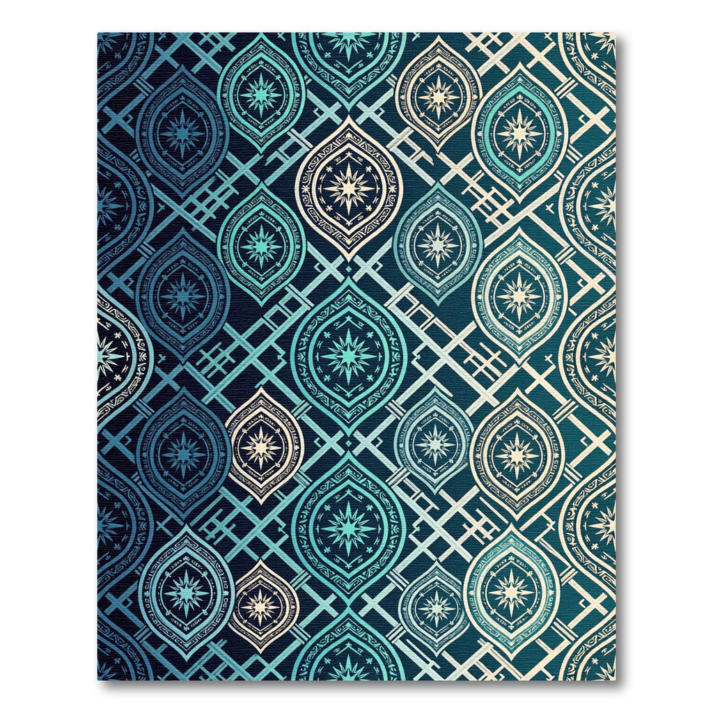 Celestial Teal Geometric Star Medallion Rug