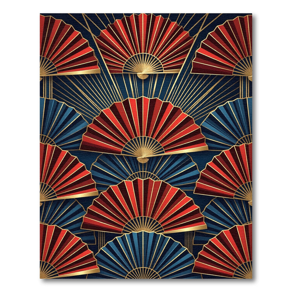 Art Deco Crimson and Midnight Fan Rug