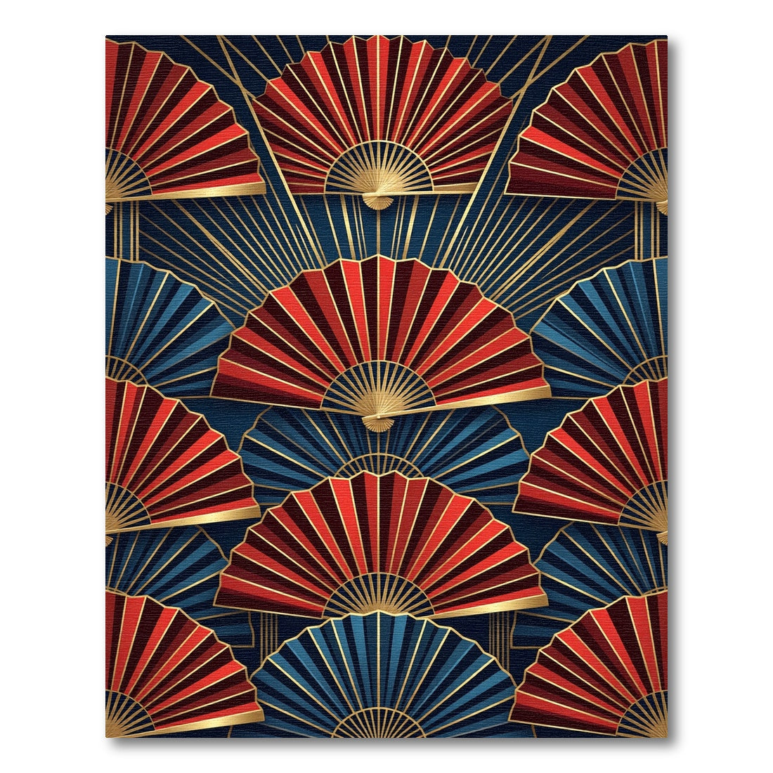 Art Deco Crimson and Midnight Fan Rug